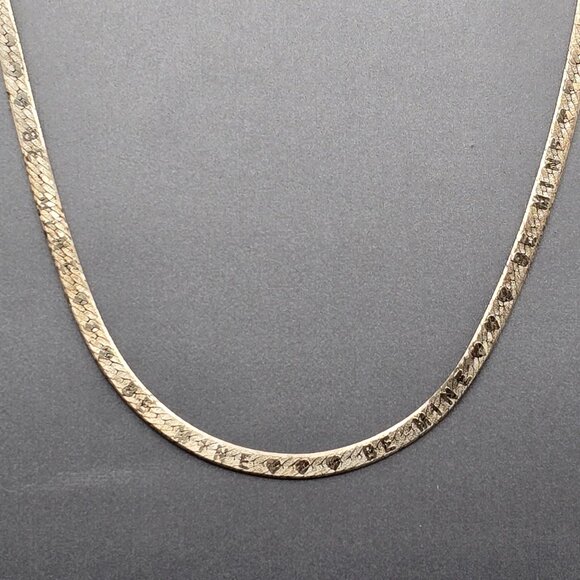 Sterling Silver 'Be Mine' Herringbone 6mm Chain Necklace 16" Double Sided Italy - Picture 10 of 10
